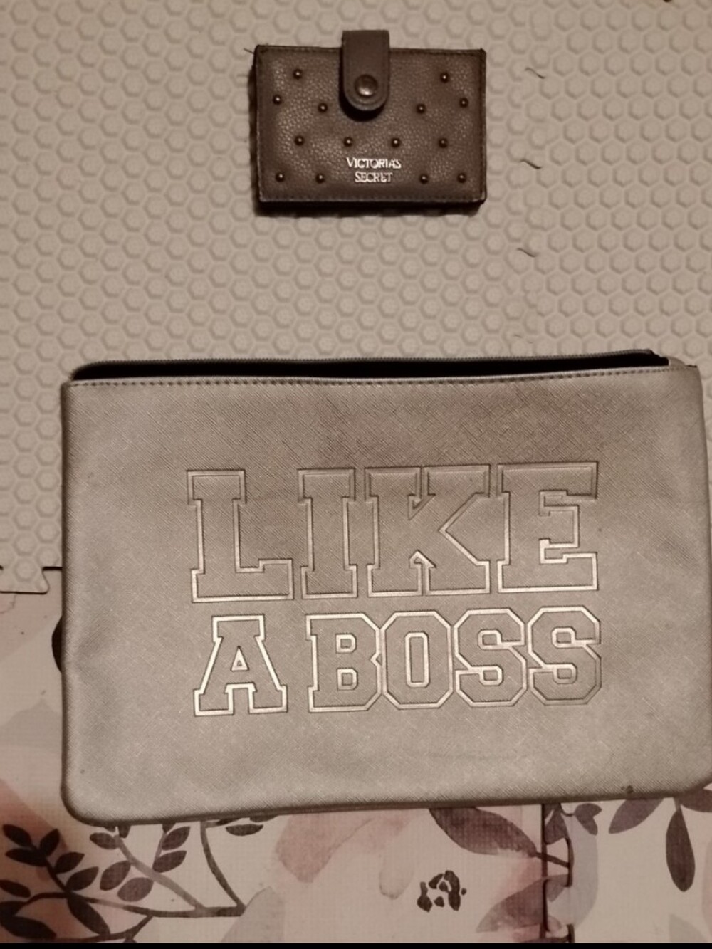 Metallic "Like A Boss" Pouch& Vintage Victoria Secret Cardholder Wallet